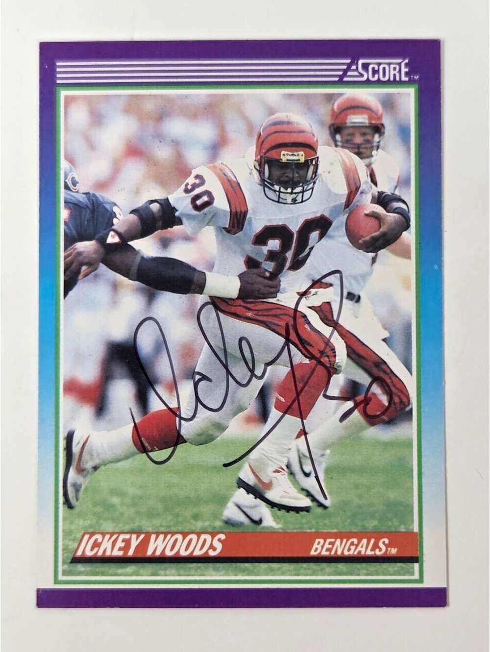 1990 Score Ickey Woods Bengals Signed Running Back Football Card Auto